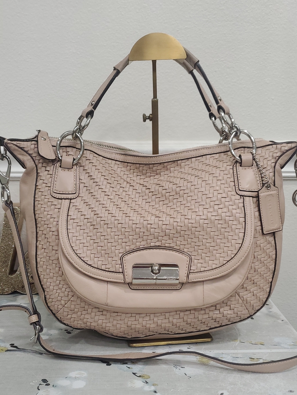 Coach Woven Shoulder Bag in Blush Pink